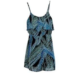 Lily Rose Mini Dress Blue Green Black Print Sleeveless Ruffle Mini Dress Medium